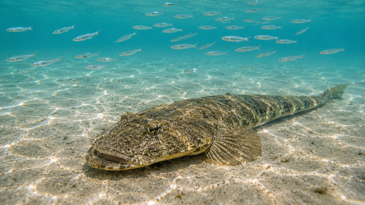 DUSKY FLATHEAD (Platycephalus fuscus) THE AMBUSH PREDATOR HIDING IN PLAIN SIGHT